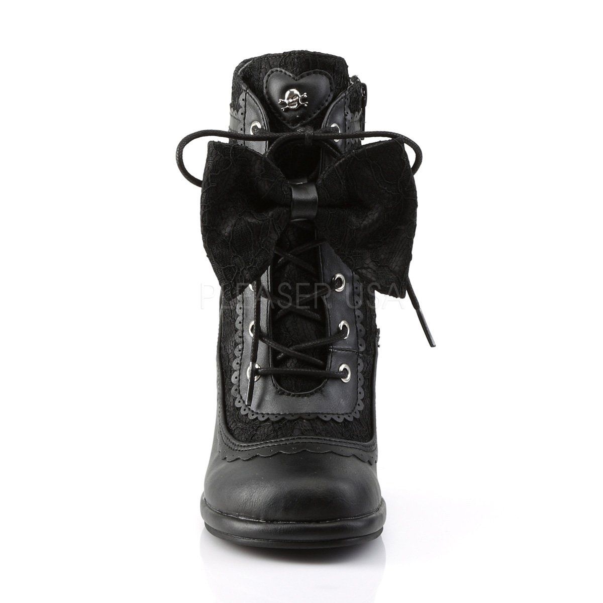 GLAM-200 Black Vegan Leather-Lace Ankle Boot Demonia