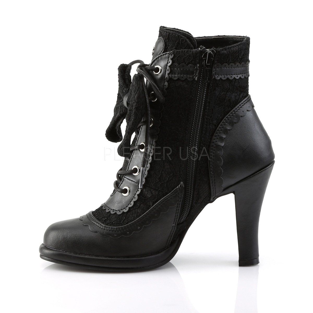 GLAM-200 Black Vegan Leather-Lace Ankle Boot Demonia