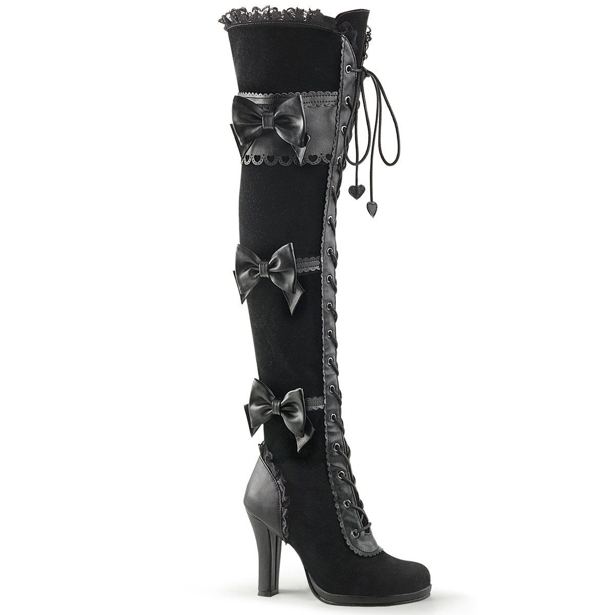 GLAM-300 Black Vegan Leather-Velvet Knee Boot Demonia
