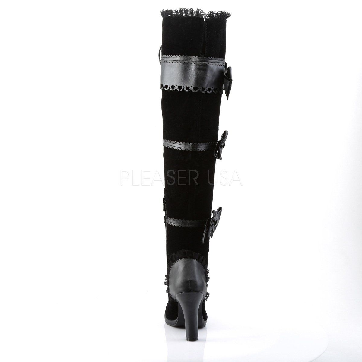 GLAM-300 Black Vegan Leather-Velvet Knee Boot Demonia
