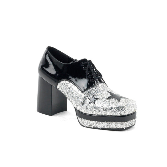 GLAMROCK-02 Black Patent-Silver Glitter Funtasma