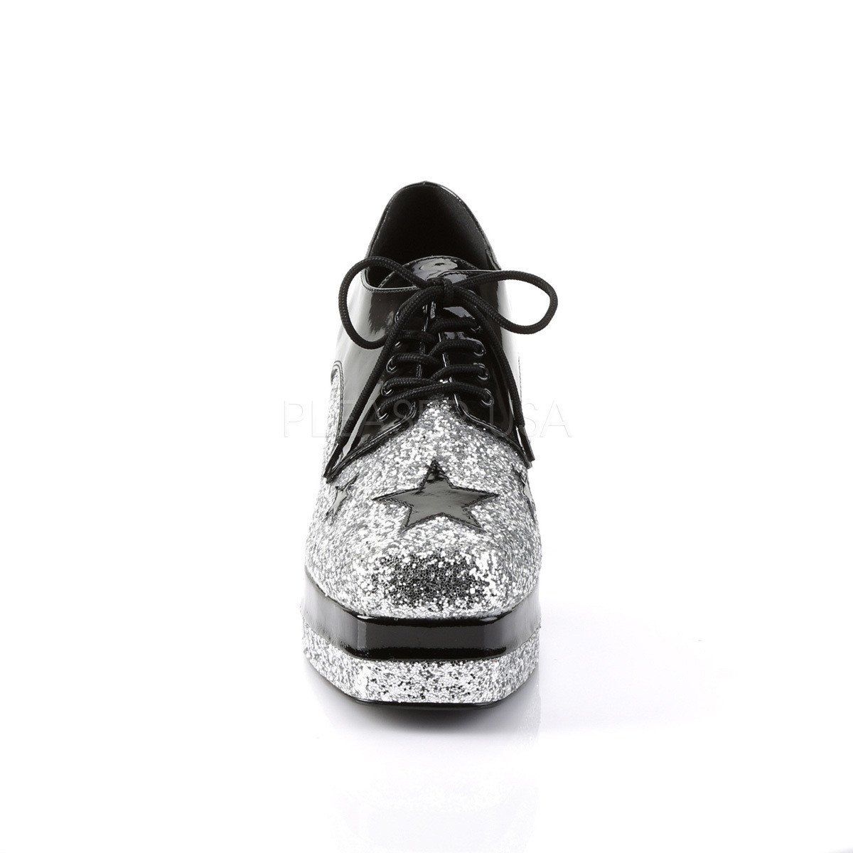 GLAMROCK-02 Black Patent-Silver Glitter Funtasma