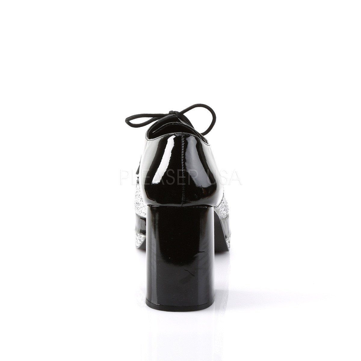 GLAMROCK-02 Black Patent-Silver Glitter Funtasma