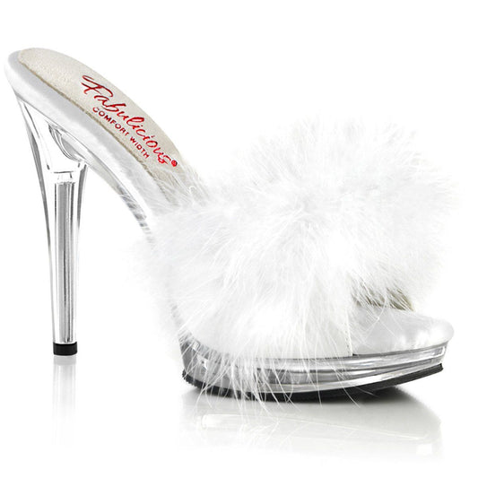 GLORY-501F-8 White Faux Leather-Fur/Clear Fabulicious