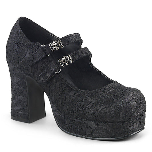 GOTHIKA-09 Black Satin-Lace Mary Janes Demonia