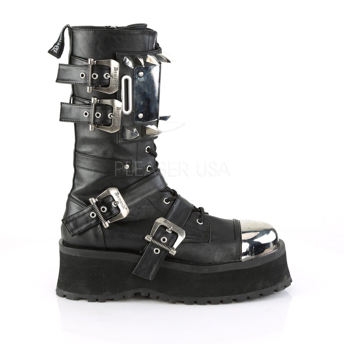 GRAVEDIGGER-250 Black Vegan Leather Mid-Calf Boot Demonia