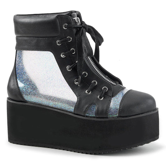 GRIP-102 Black Vegan-Clear Hologram Ankle Boot Demonia
