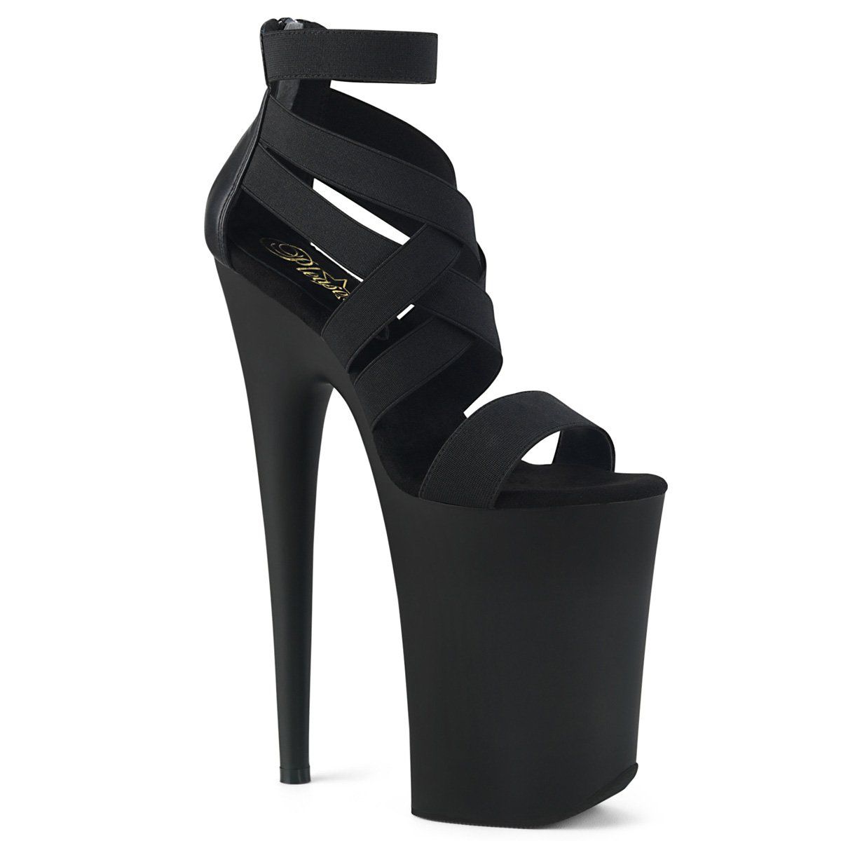 INFINITY-969 Black Elastic Band-Faux Leatherr Platform Sandal Pleaser