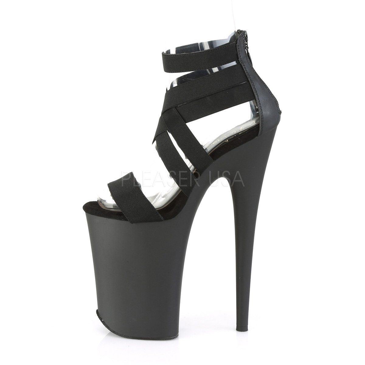 INFINITY-969 Black Elastic Band-Faux Leatherr Platform Sandal Pleaser