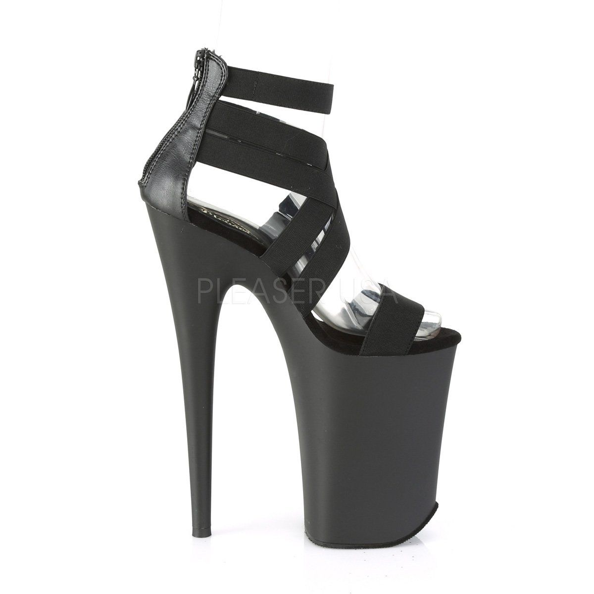 INFINITY-969 Black Elastic Band-Faux Leatherr Platform Sandal Pleaser