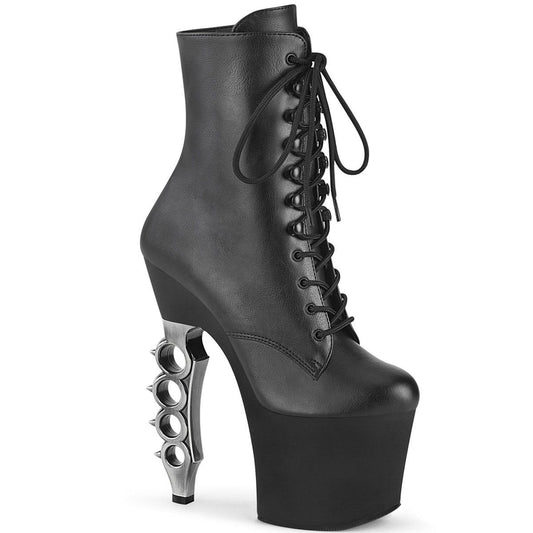 IRONGRIP-1020 Black Faux Leather-Silver Brushed Boot Pleaser