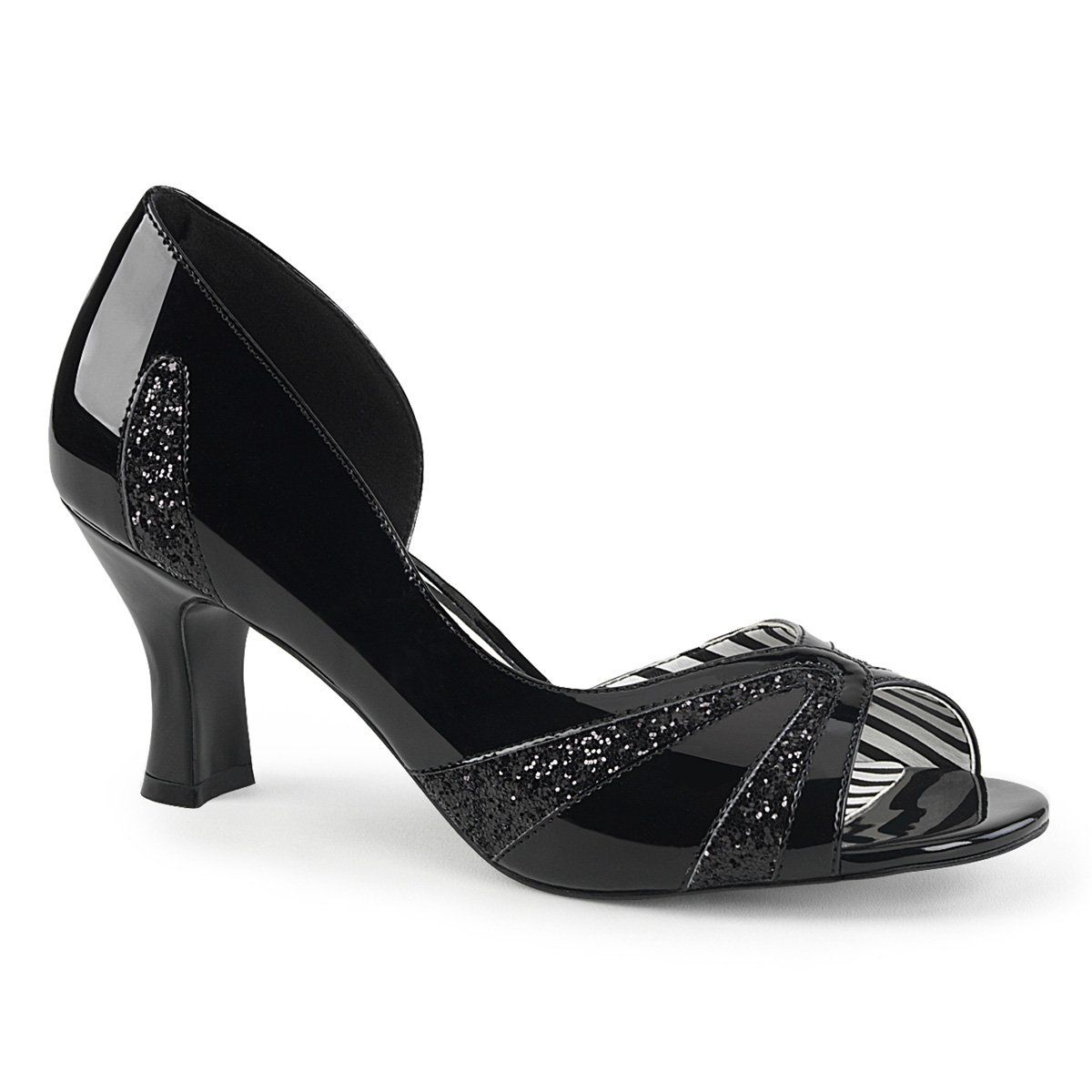 JENNA-03 Black Patent-Black Glitter Pleaser Pink Label