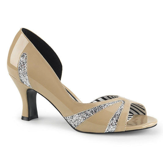 JENNA-03 Cream Patent-Silver Glitter Pleaser Pink Label