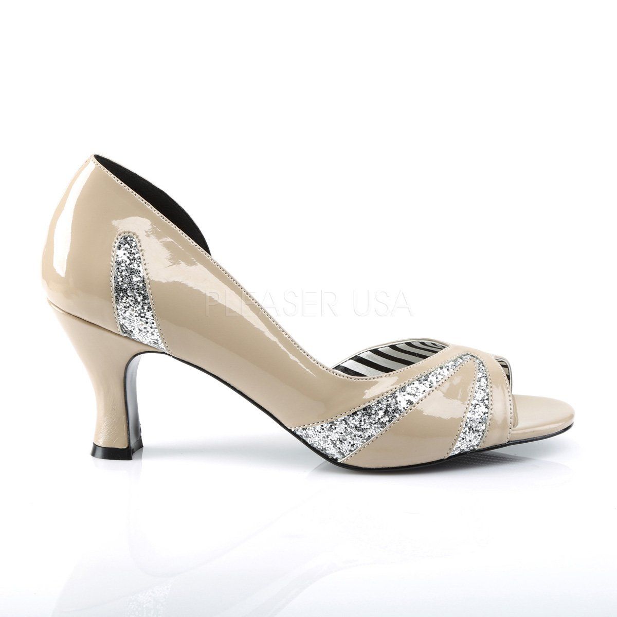 JENNA-03 Cream Patent-Silver Glitter Pleaser Pink Label