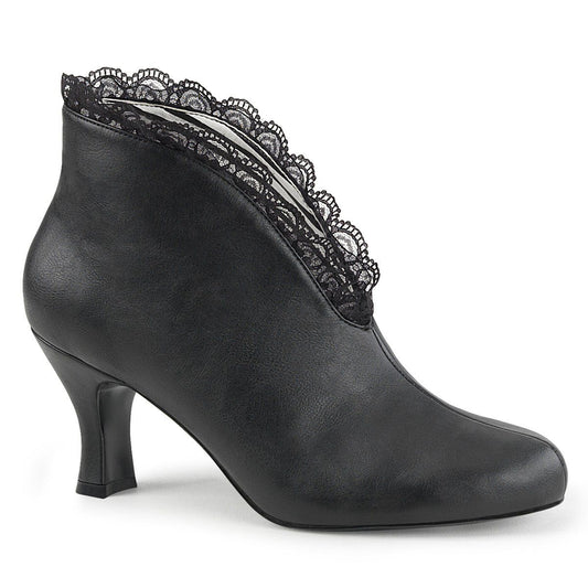 JENNA-105 Black Faux Leather-Lace Pleaser Pink Label