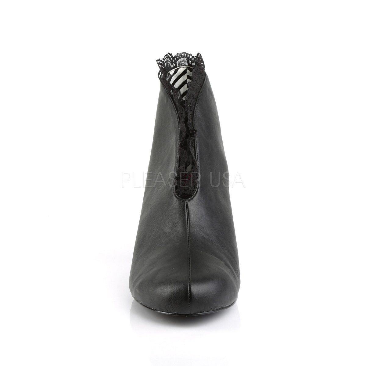 JENNA-105 Black Faux Leather-Lace Pleaser Pink Label