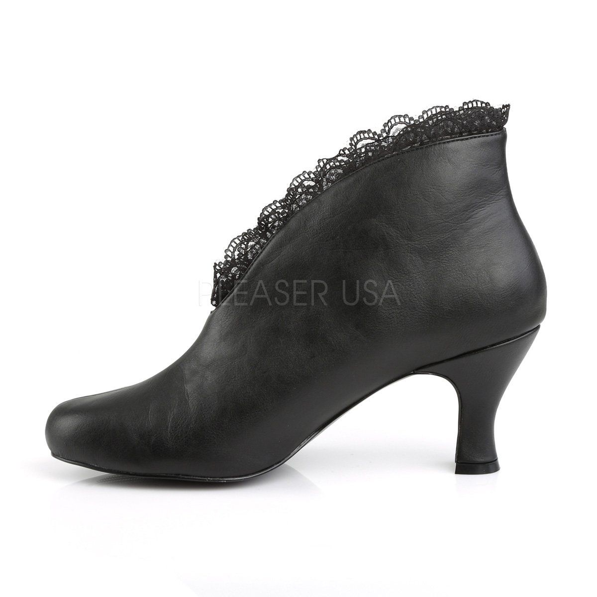 JENNA-105 Black Faux Leather-Lace Pleaser Pink Label