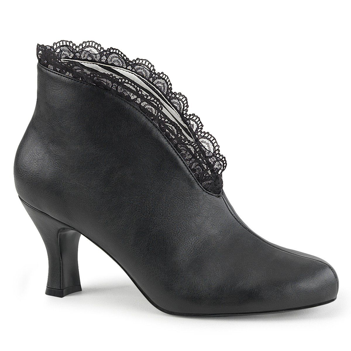 JENNA-105 Black Faux Leather-Lace Pleaser Pink Label