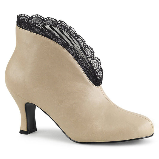JENNA-105 Cream Faux Leather-Black Lace Pleaser Pink Label