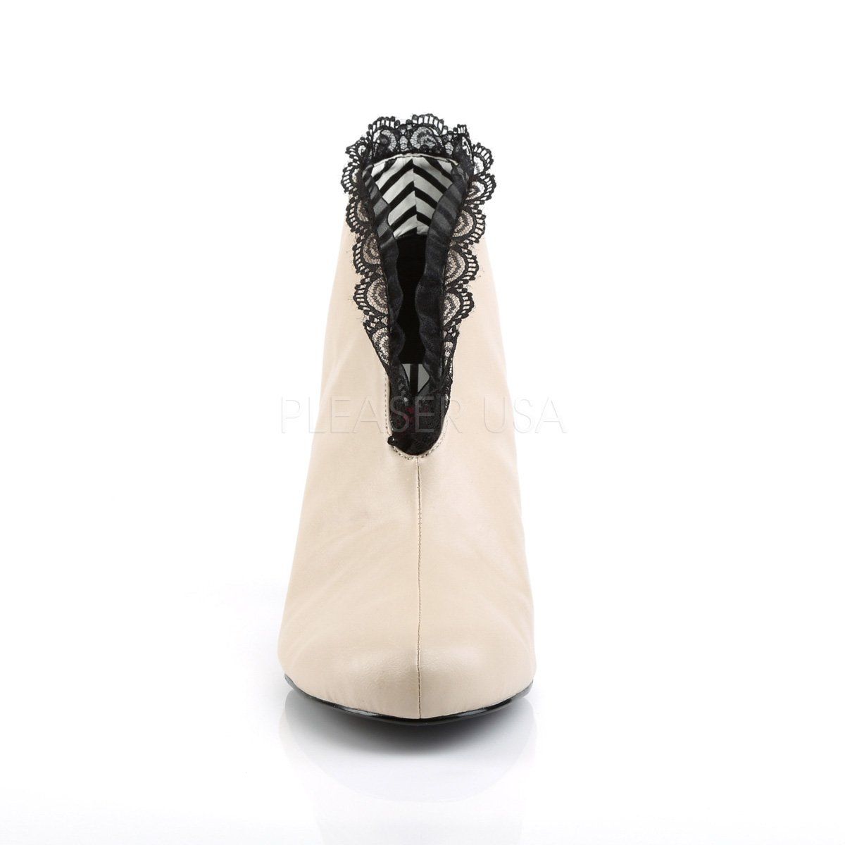 JENNA-105 Cream Faux Leather-Black Lace Pleaser Pink Label