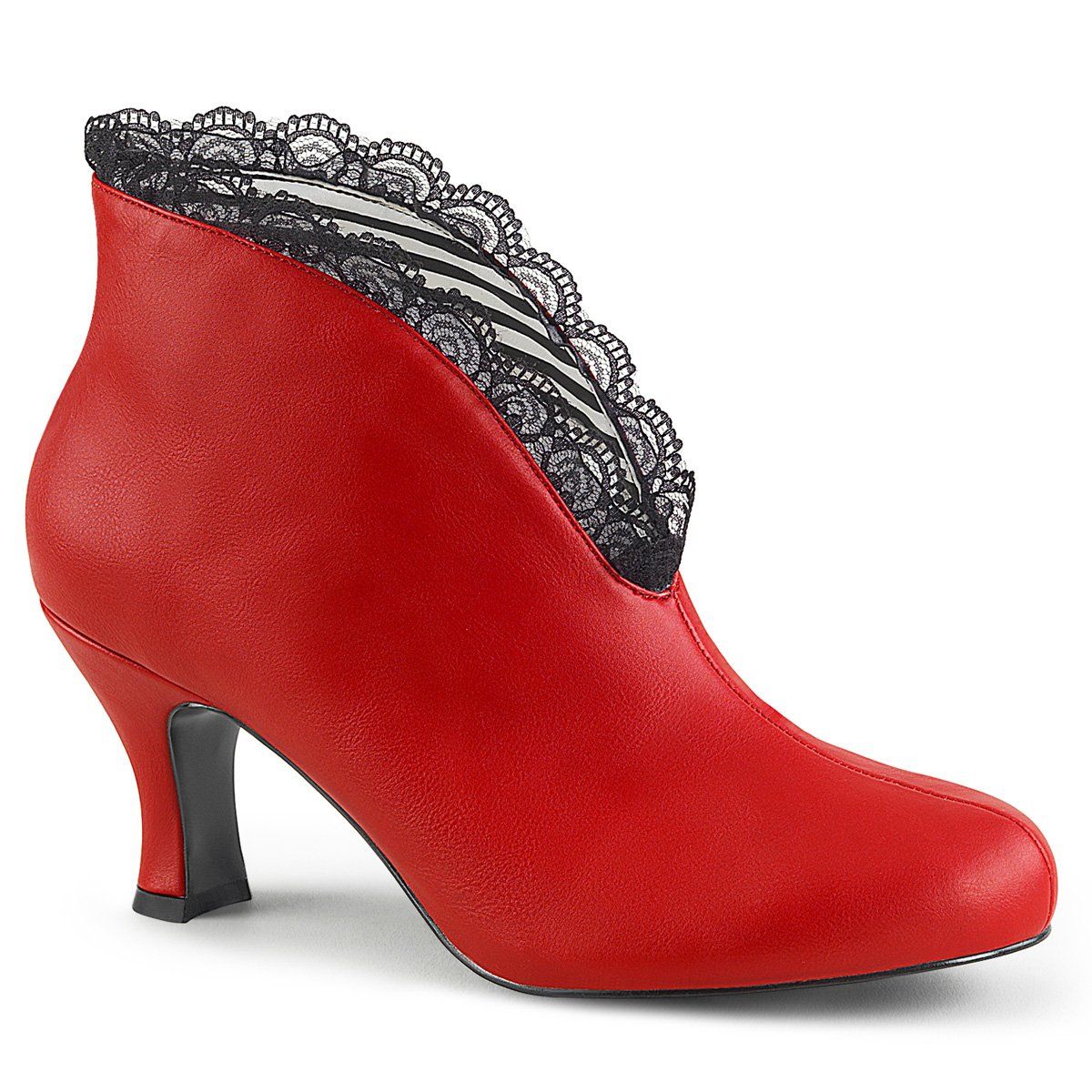 JENNA-105 Red Fuax Leather-Black Lace Pleaser Pink Label