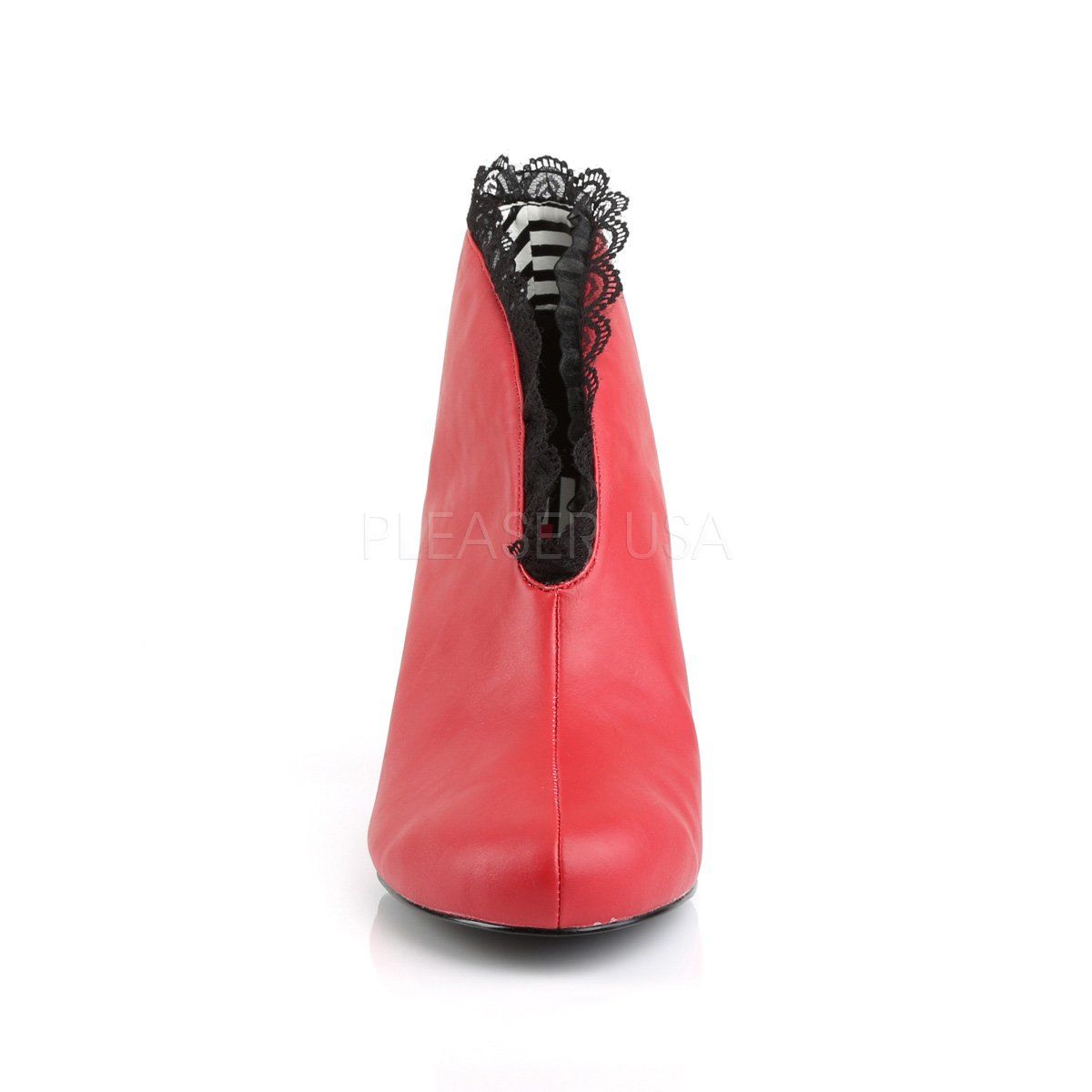 JENNA-105 Red Fuax Leather-Black Lace Pleaser Pink Label