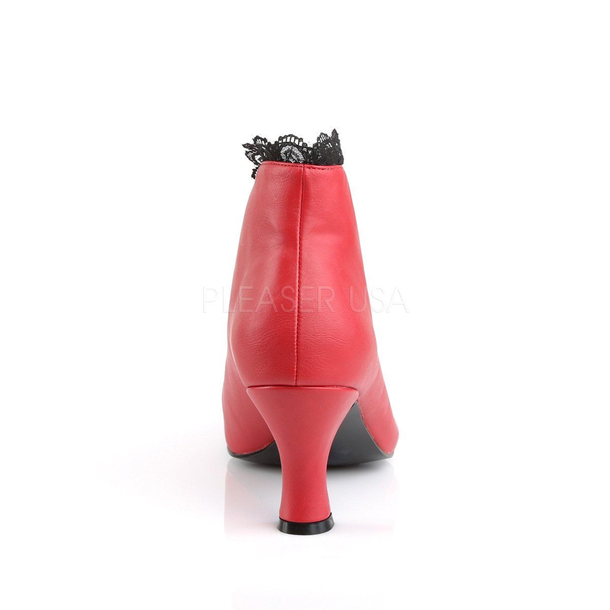 JENNA-105 Red Fuax Leather-Black Lace Pleaser Pink Label