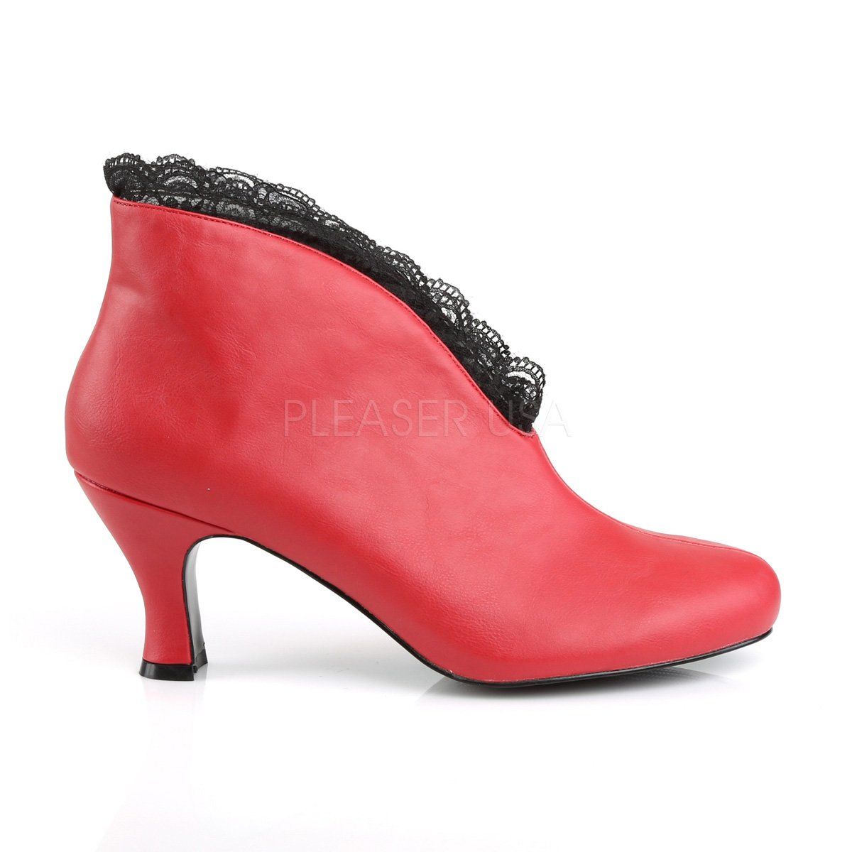 JENNA-105 Red Fuax Leather-Black Lace Pleaser Pink Label
