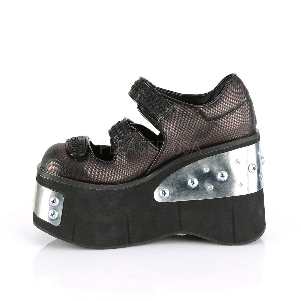 KERA-13 Black -Pewter Vegan Leather Mary Janes Demonia