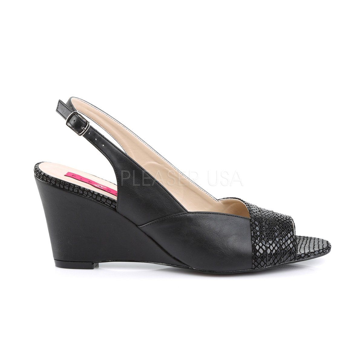 KIMBERLY-01SP Black Faux Leather Pleaser Pink Label