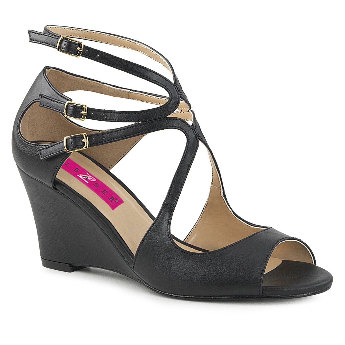 KIMBERLY-04 Black Faux Leather Pleaser Pink Label