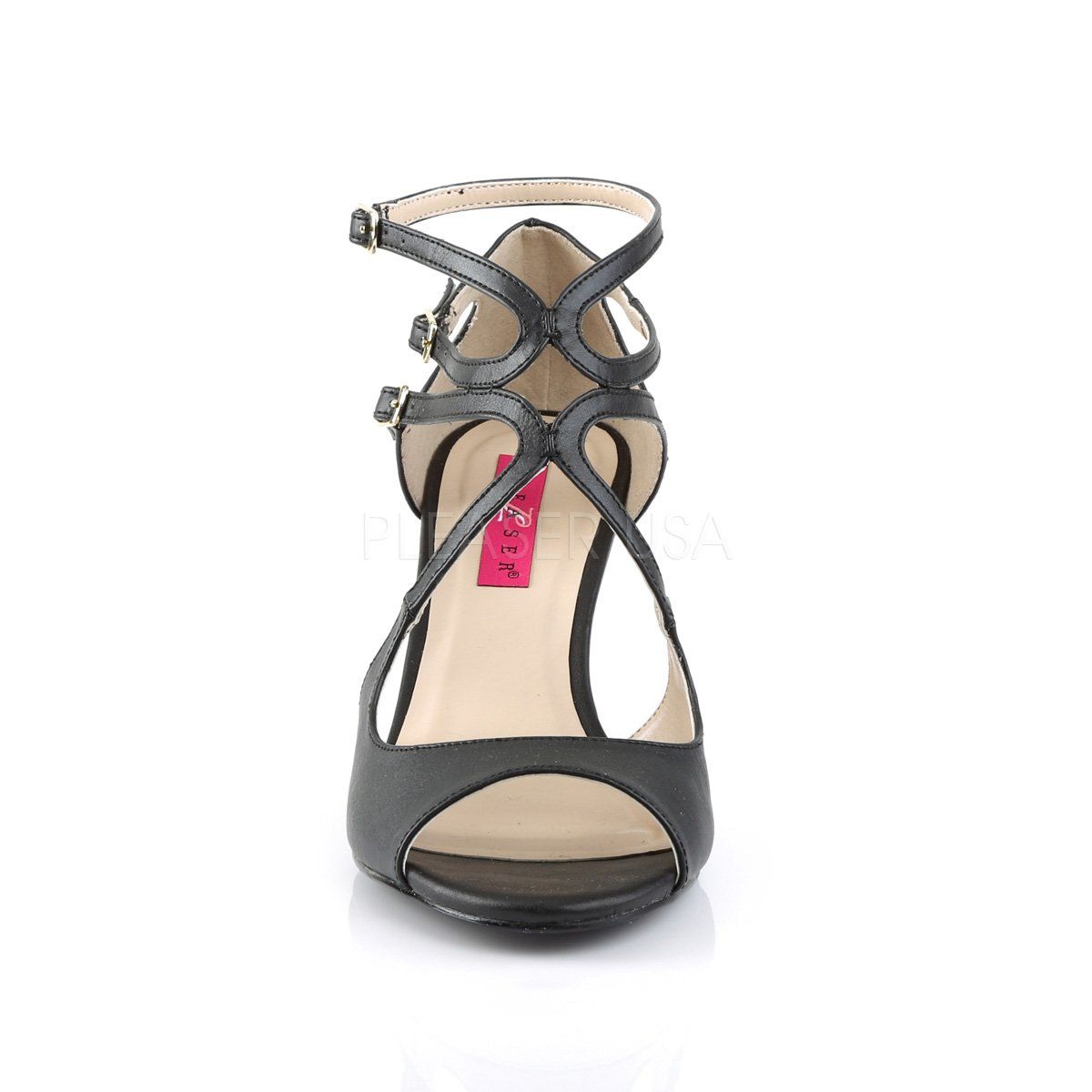 KIMBERLY-04 Black Faux Leather Pleaser Pink Label