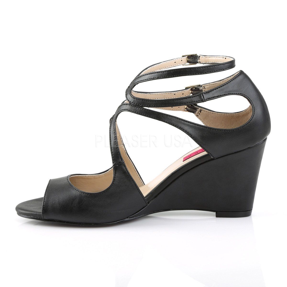 KIMBERLY-04 Black Faux Leather Pleaser Pink Label
