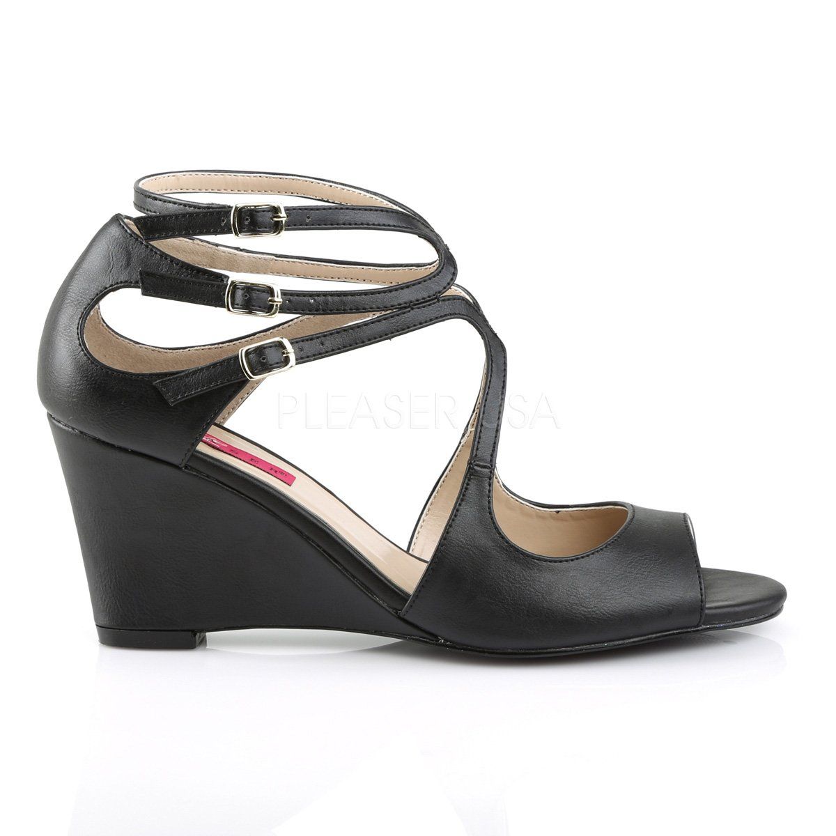 KIMBERLY-04 Black Faux Leather Pleaser Pink Label