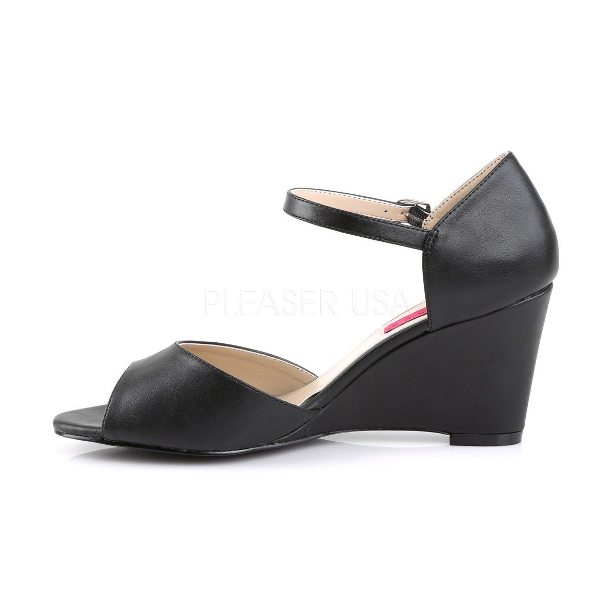 KIMBERLY-05 Black Faux Leather Pleaser Pink Label