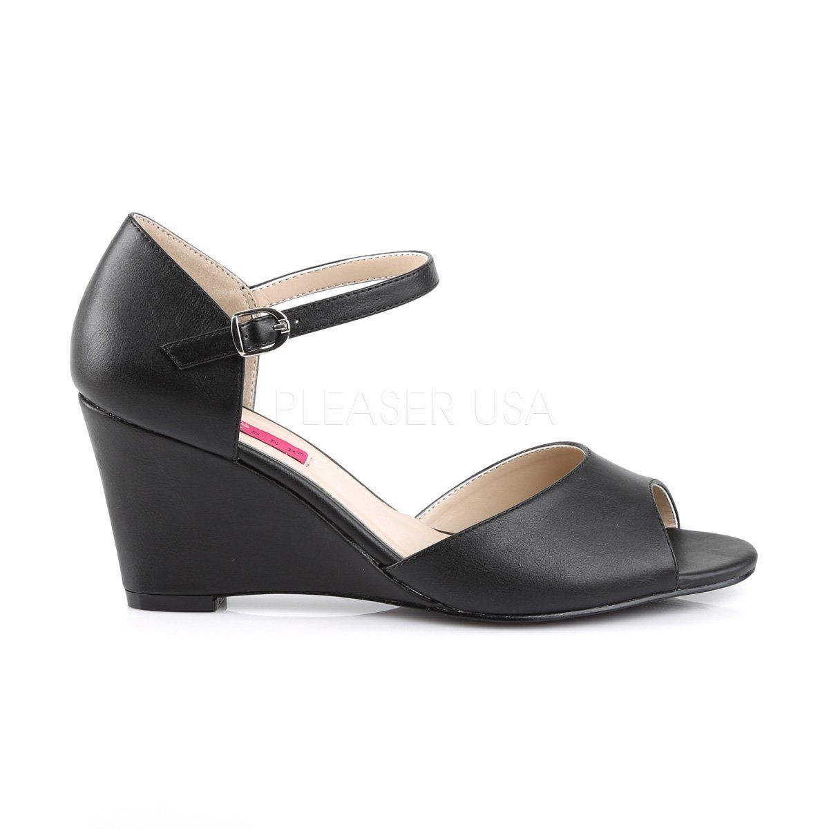 KIMBERLY-05 Black Faux Leather Pleaser Pink Label