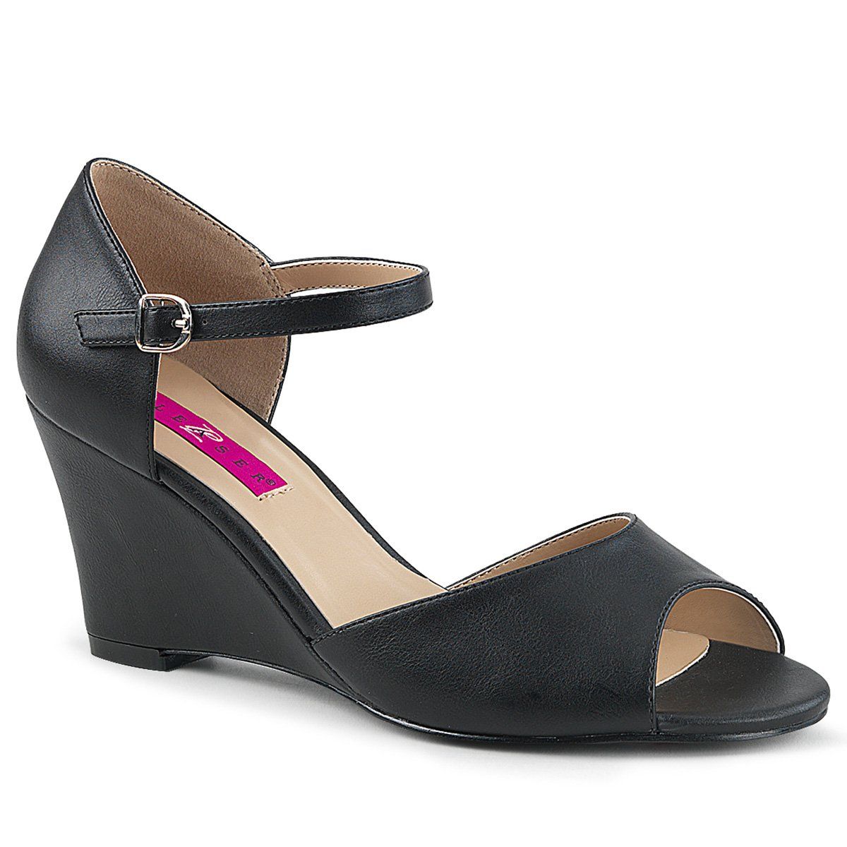KIMBERLY-05 Black Faux Leather Pleaser Pink Label