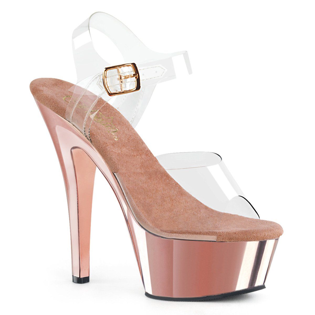 KISS-208 Clear/Rose Gold Chrome Platform Sandal Pleaser