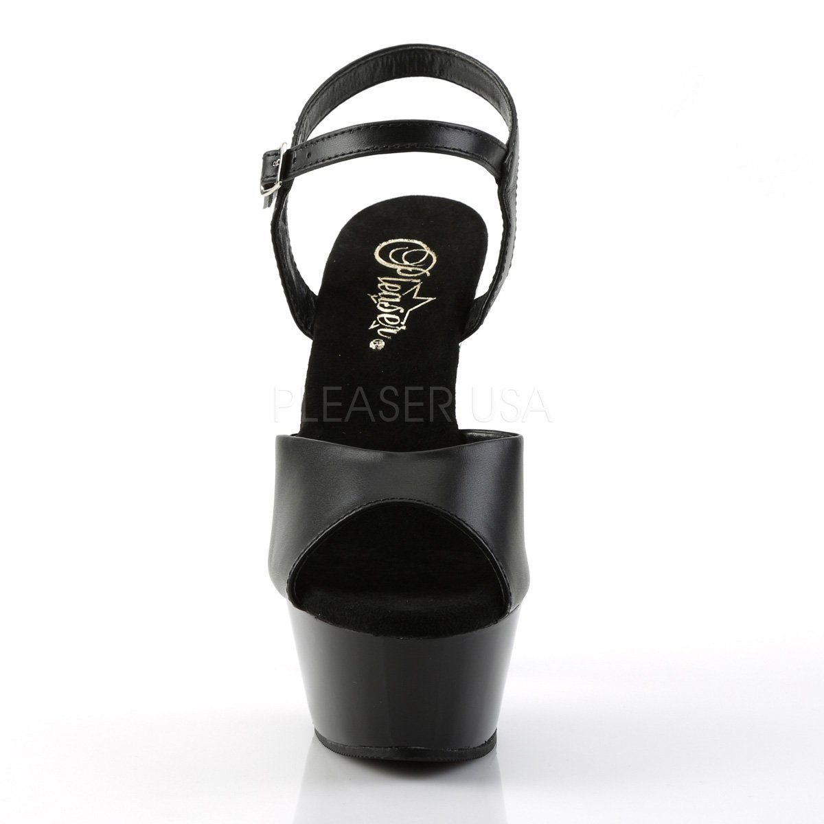 KISS-209 Black Leather/Black Platform Sandal Pleaser