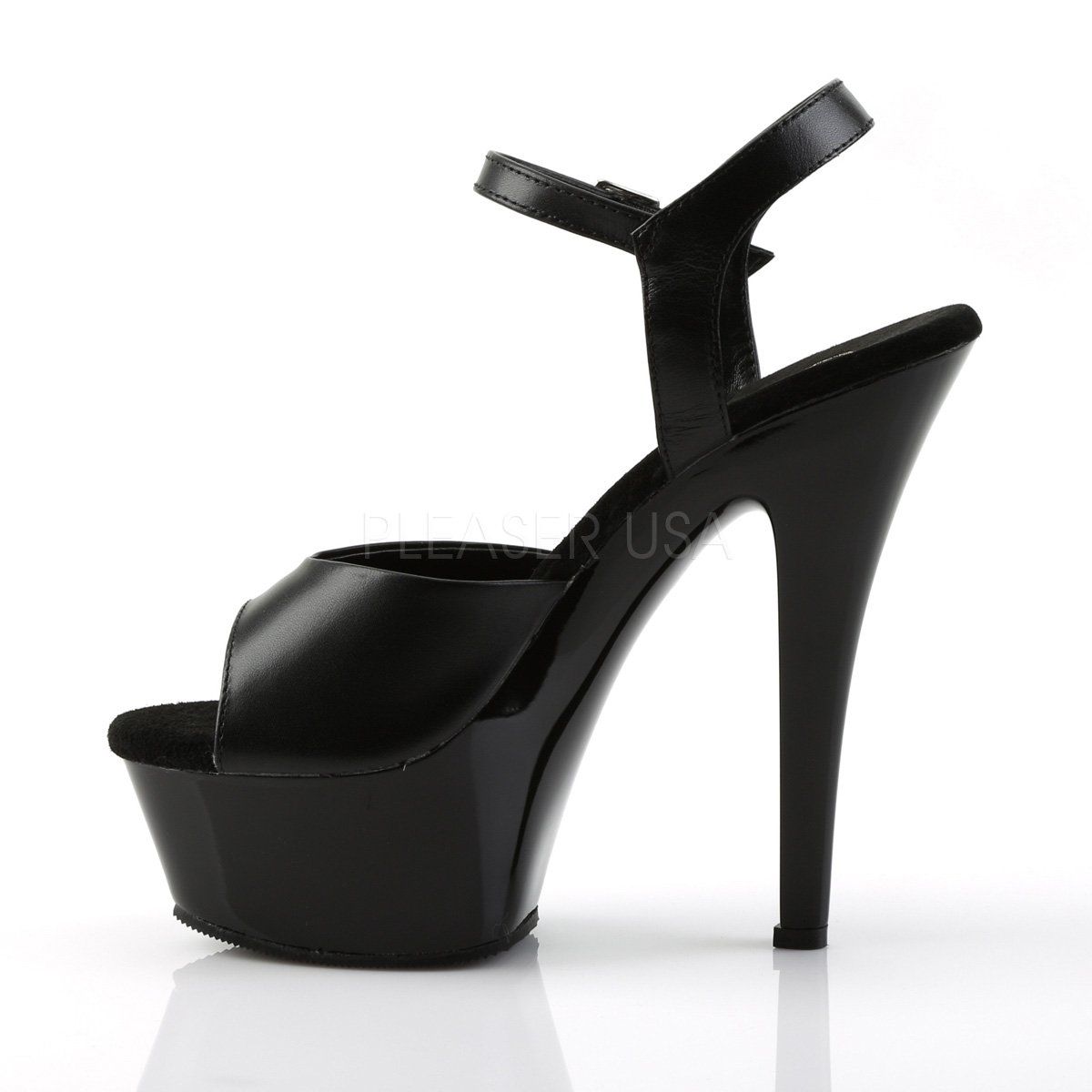 KISS-209 Black Leather/Black Platform Sandal Pleaser