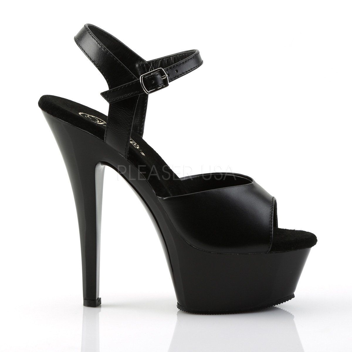 KISS-209 Black Leather/Black Platform Sandal Pleaser