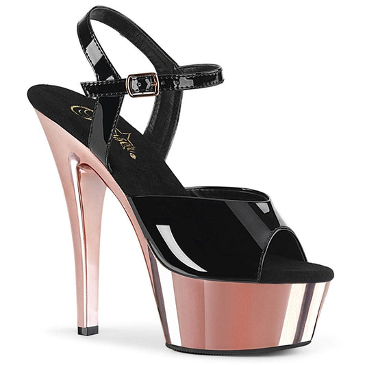 KISS-209 Black Patent/Rose Gold Chrome Platform Sandal Pleaser