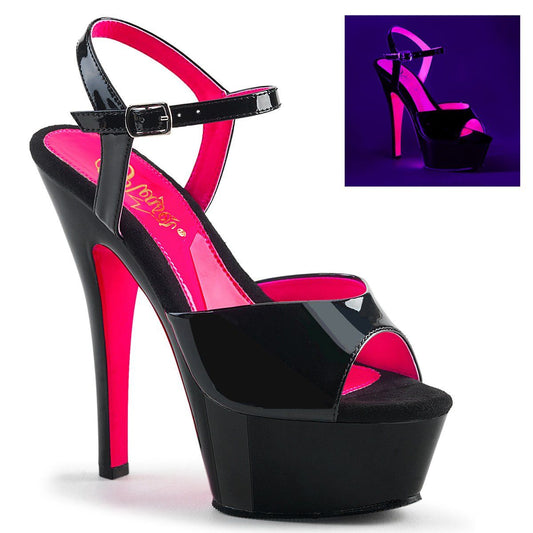 KISS-209TT Black Patent-Neon Hot Pink Platform Sandal Pleaser
