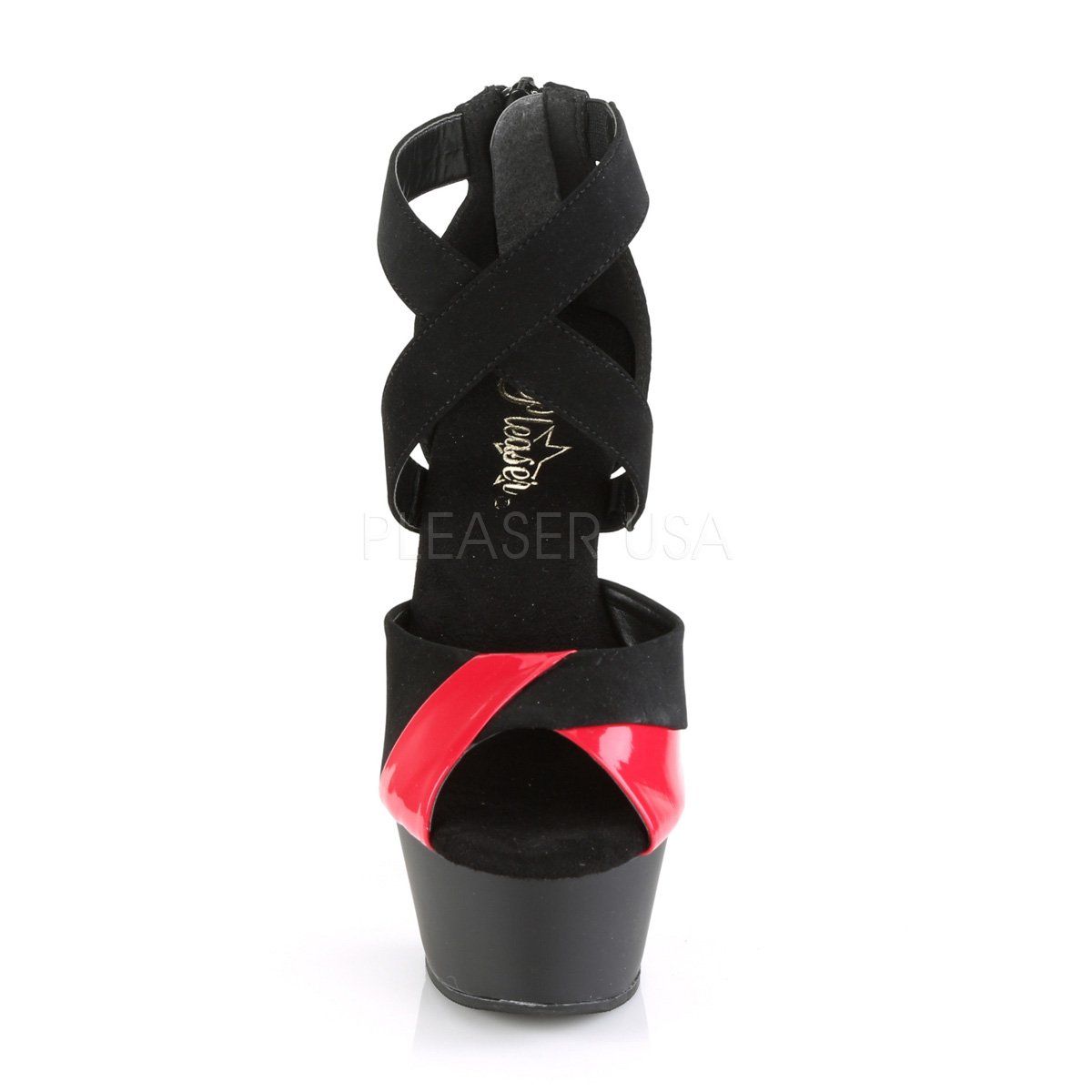 KISS-221 Black Nubuck-Red Patent-Red Platform Sandal Pleaser