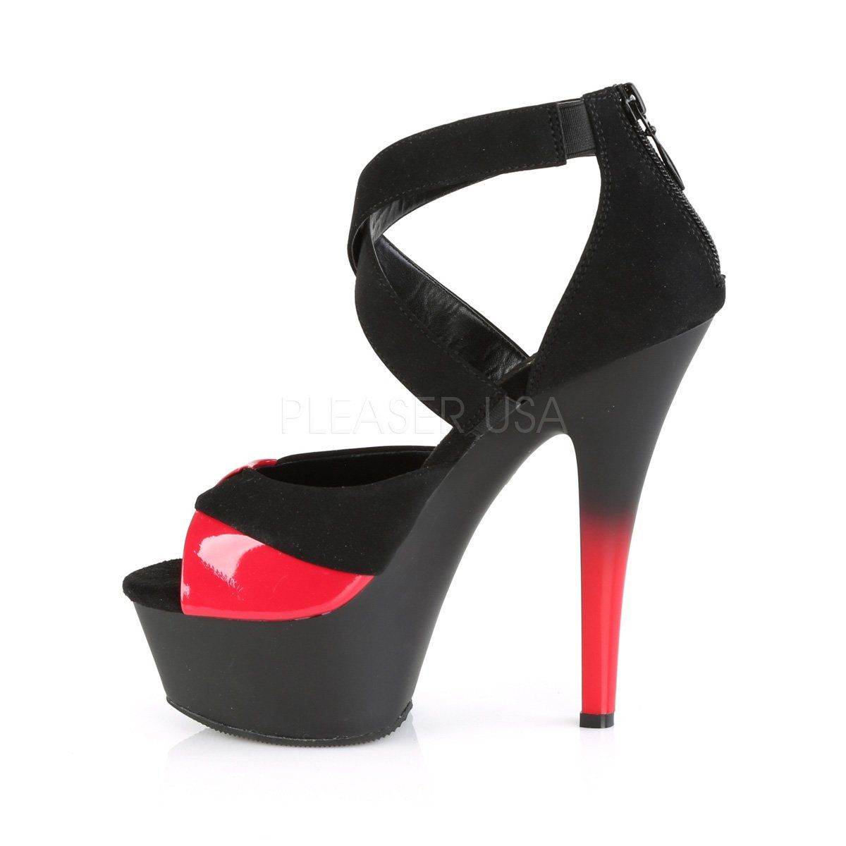 KISS-221 Black Nubuck-Red Patent-Red Platform Sandal Pleaser