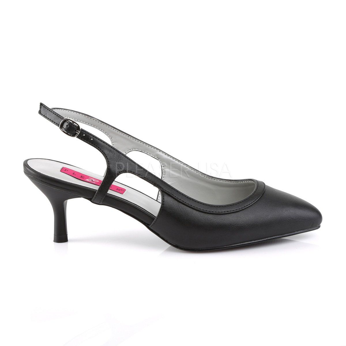 KITTEN-02 Black Faux Leather Pleaser Pink Label