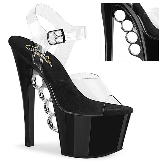 KNUCKS-708 Clear/Black Platform Sandal Pleaser