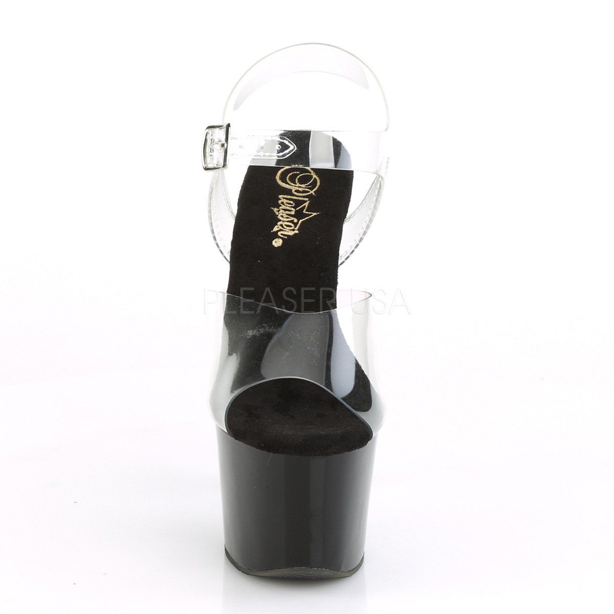 KNUCKS-708 Clear/Black Platform Sandal Pleaser