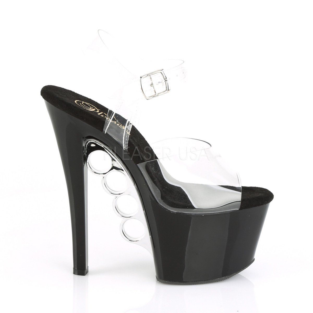 KNUCKS-708 Clear/Black Platform Sandal Pleaser