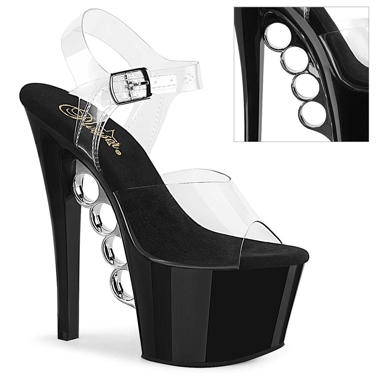KNUCKS-708 Clear/Black Platform Sandal Pleaser
